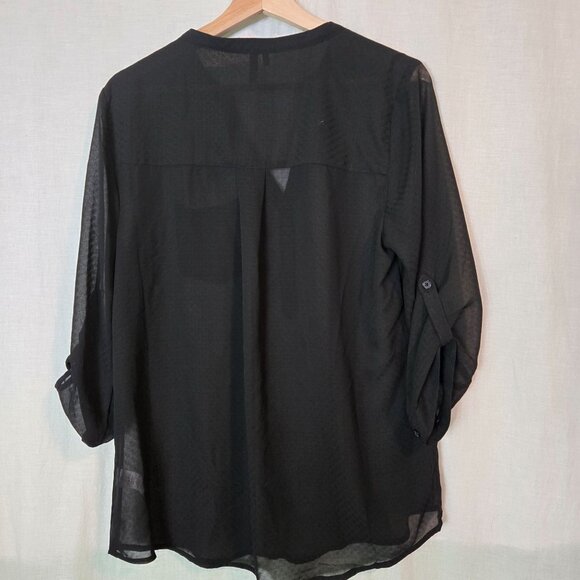 Maurices blouse womens Medium Black Semi-sheer roll-tab sleeves pullover - Picture 5 of 7